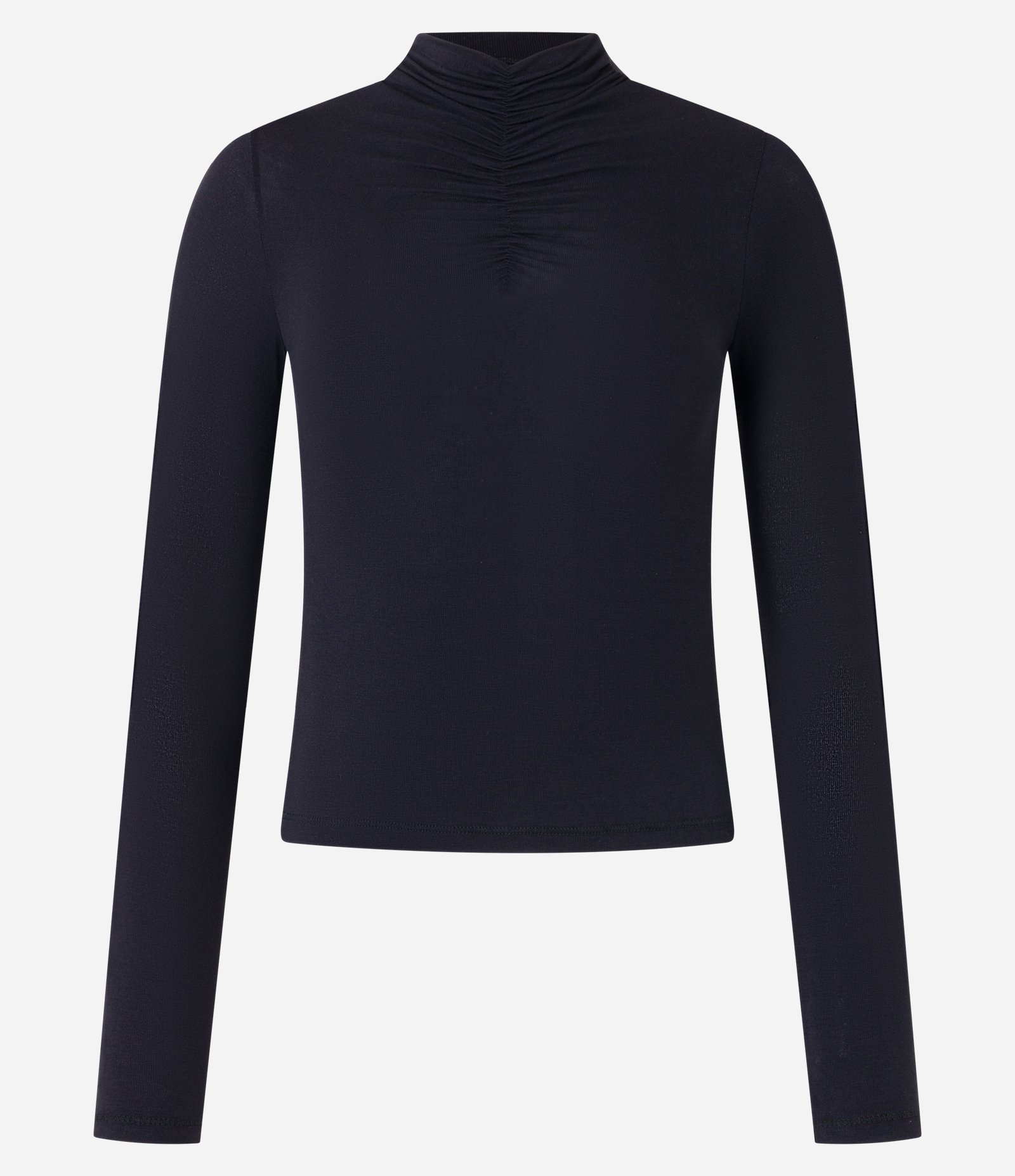Blusa em Tricô com Gola Alta e Franzido Preto 4