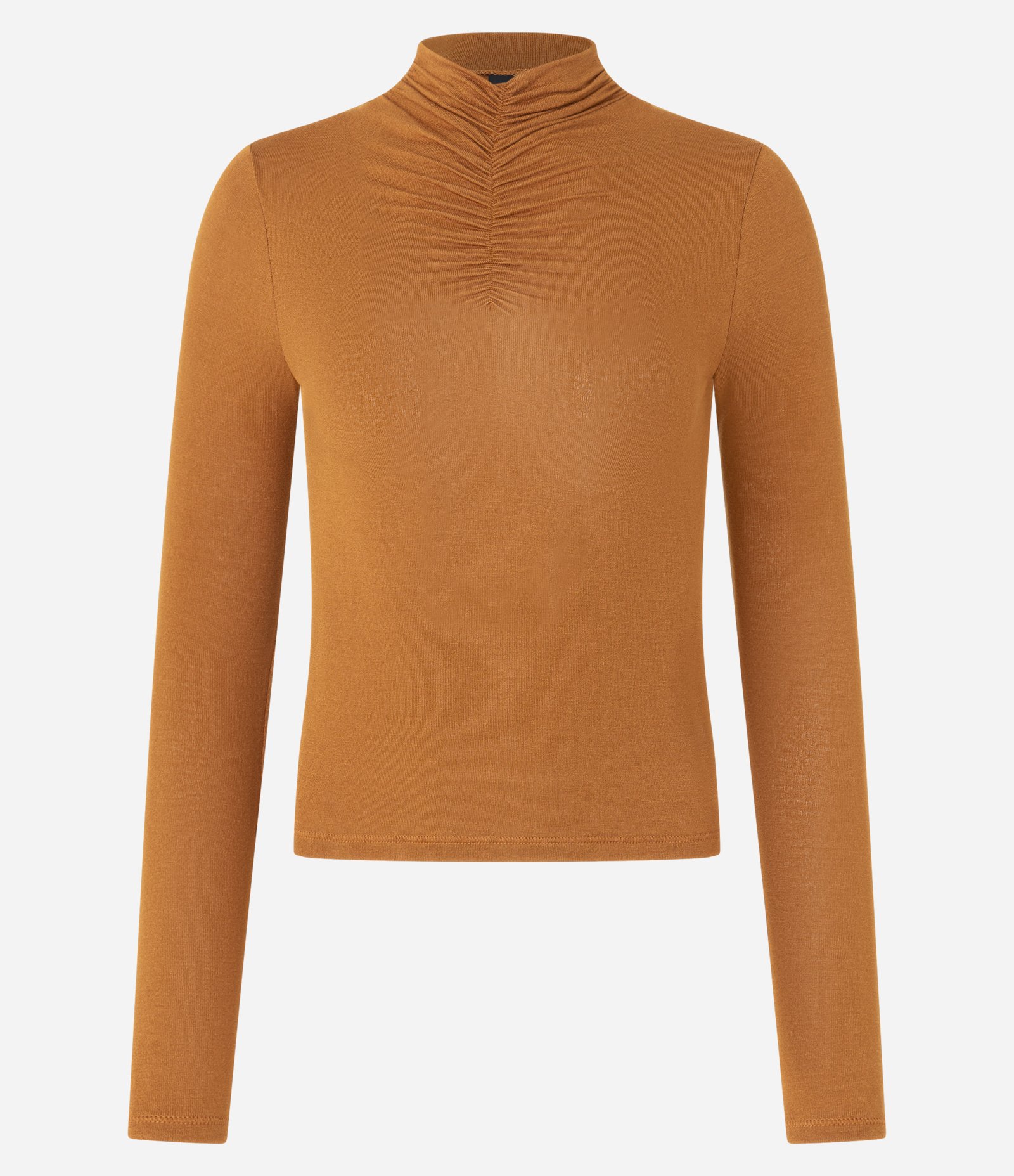 Blusa em Tricô com Gola Alta e Franzido Caramelo 4