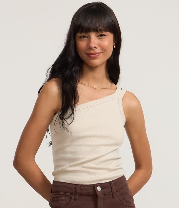 Blusa em Ribana com Um Ombro Só e Alça Dupla