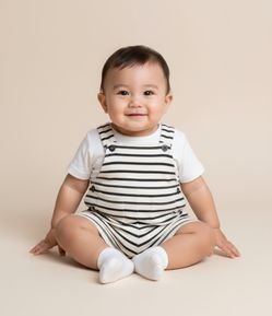 Jardineira Infantil com Estampa Listrada - Tam 0 a 18 meses