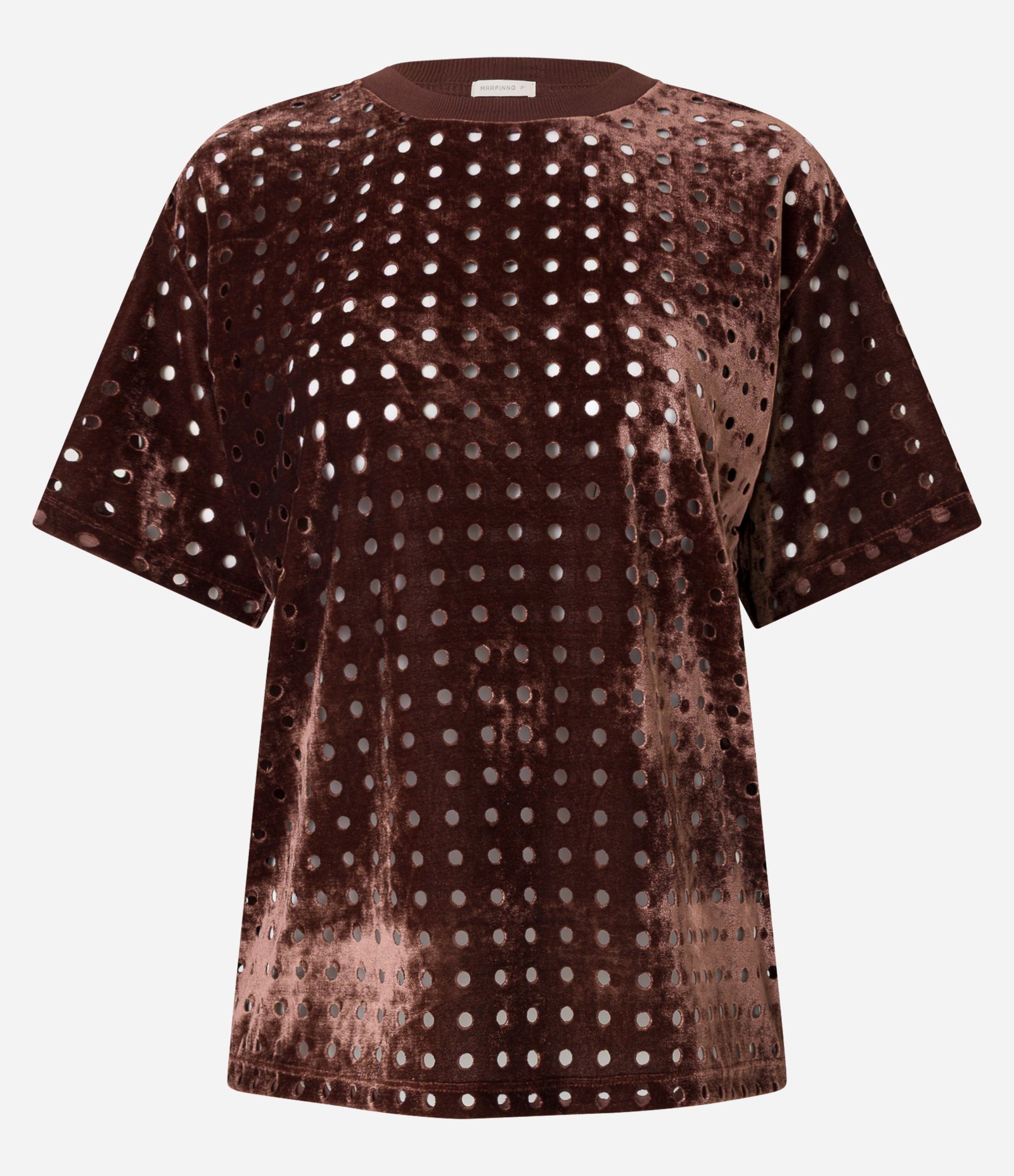 Blusa em Veludo com Gola Redondo e Furinhos Marrom 5