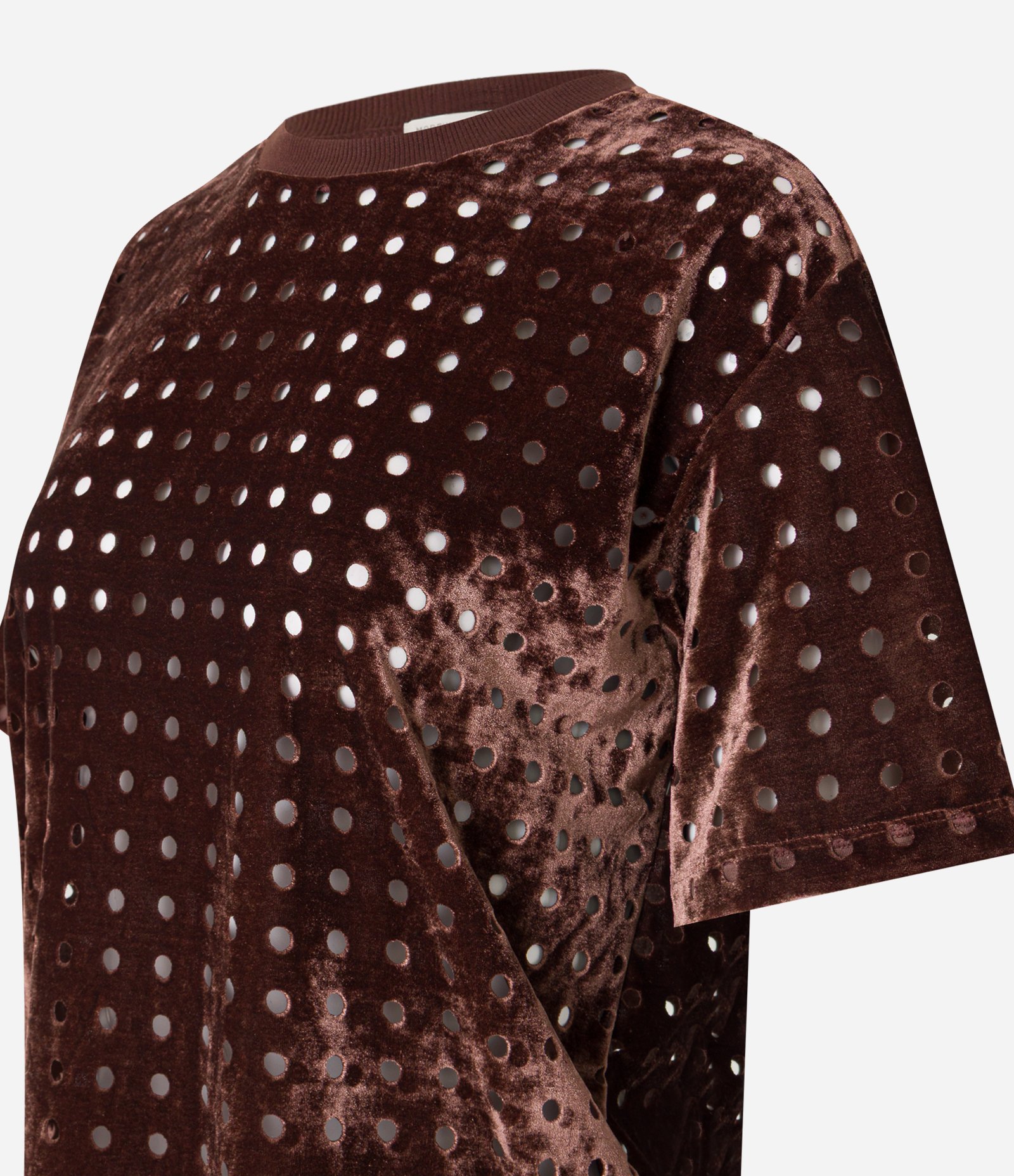 Blusa em Veludo com Gola Redondo e Furinhos Marrom 6