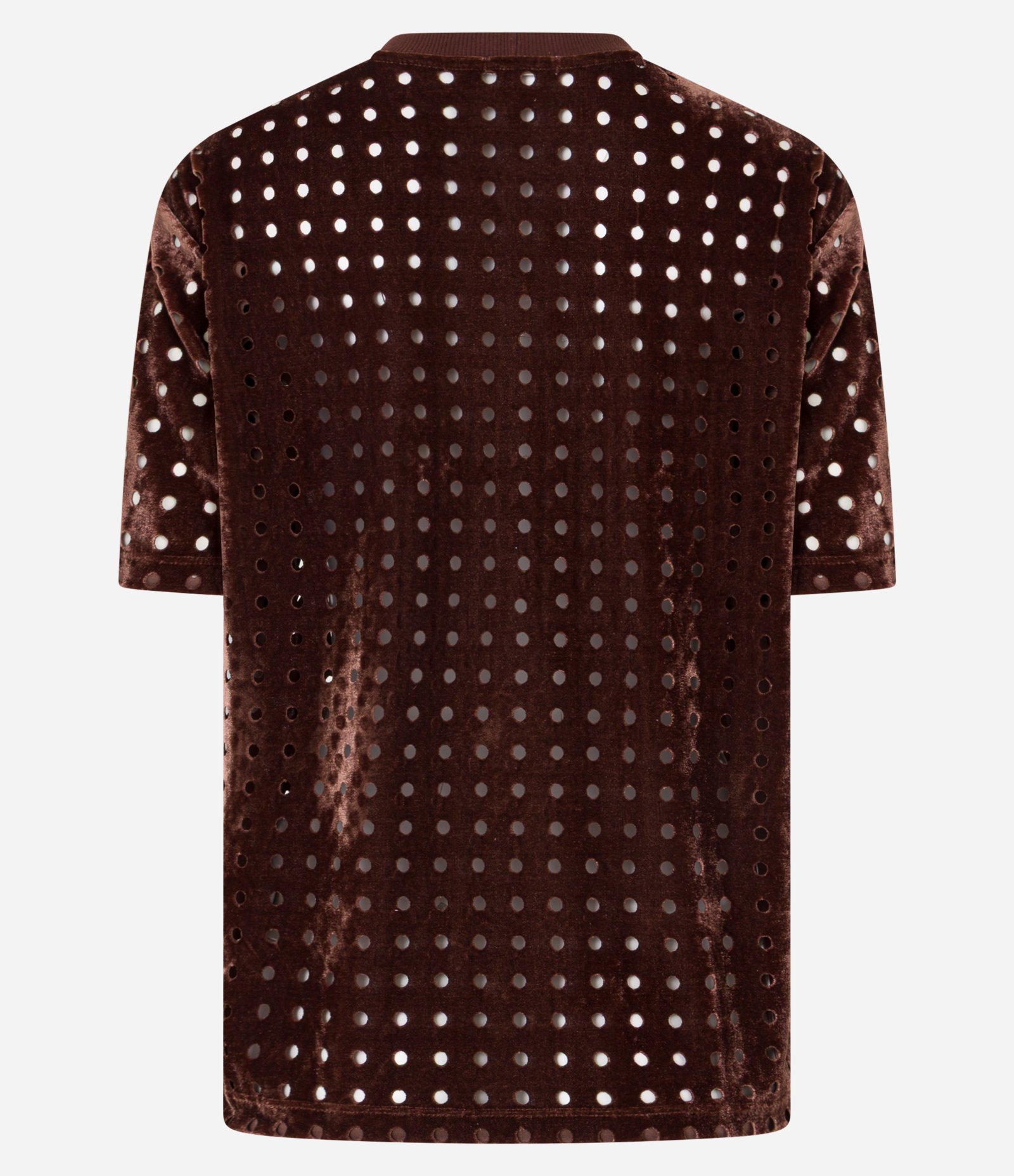 Blusa em Veludo com Gola Redondo e Furinhos Marrom 7