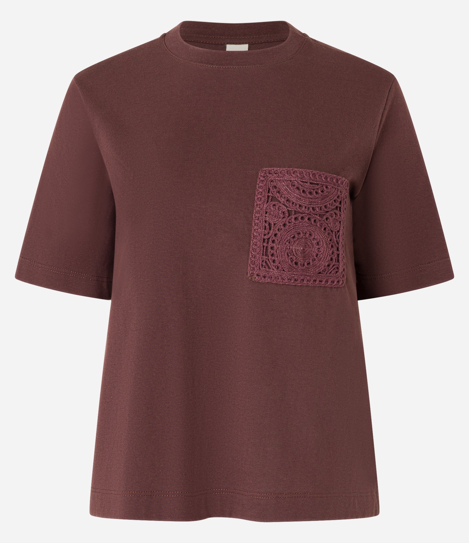 Camiseta em Algodão com Bolso de Efeito Crochê Marrom 5