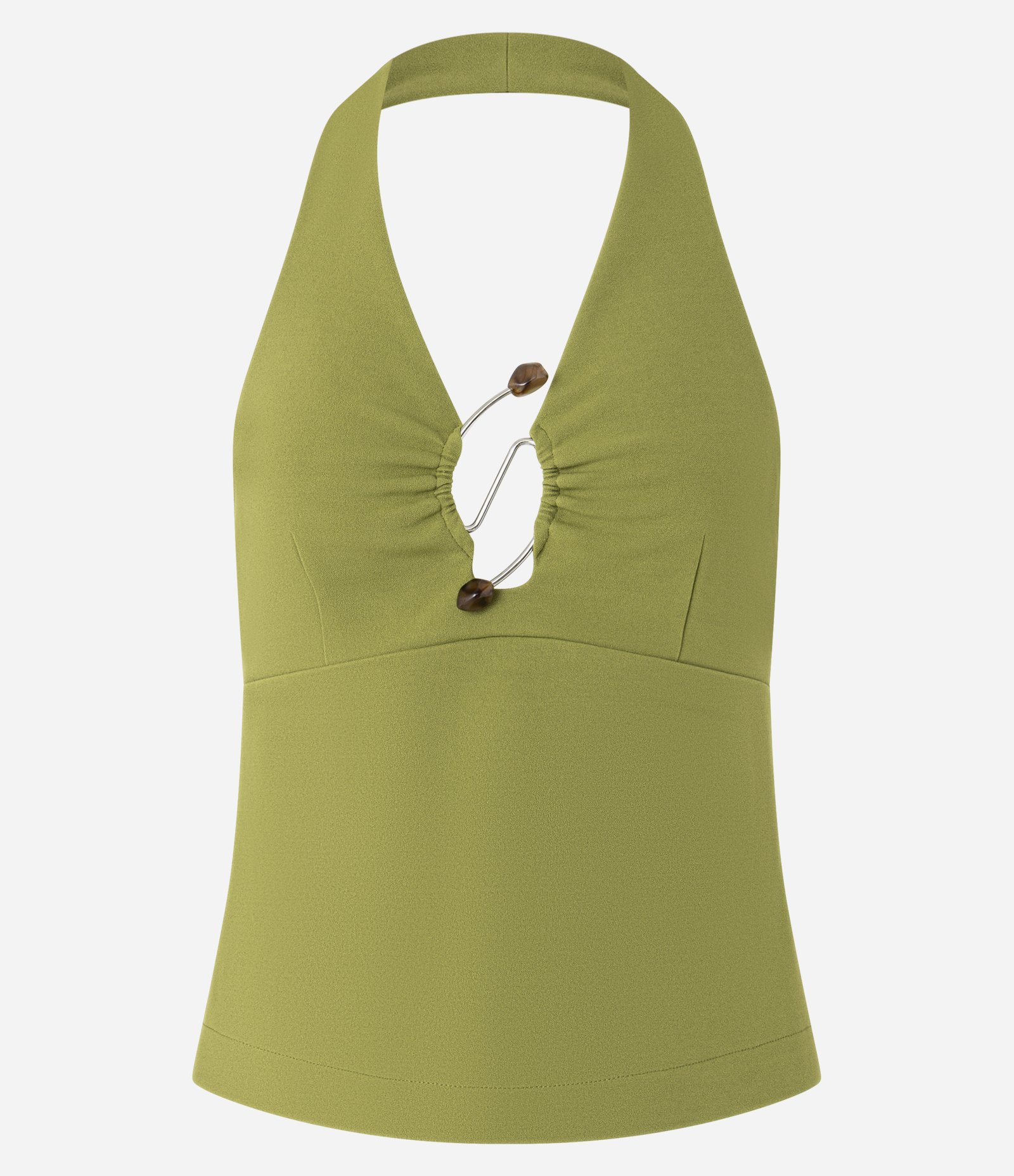 Blusa Frente Única em Crepe com Detalhe de Metal e Pedras no Busto Verde 8