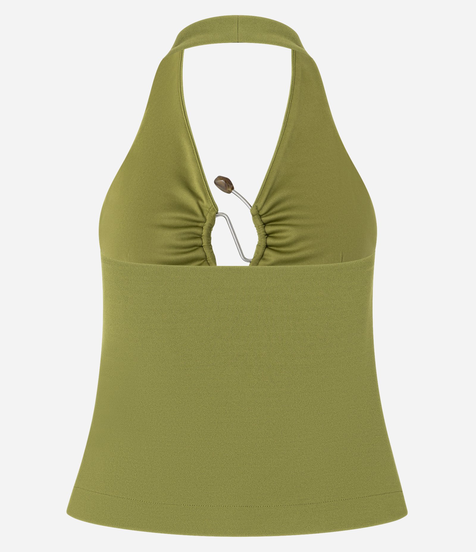 Blusa Frente Única em Crepe com Detalhe de Metal e Pedras no Busto Verde 9