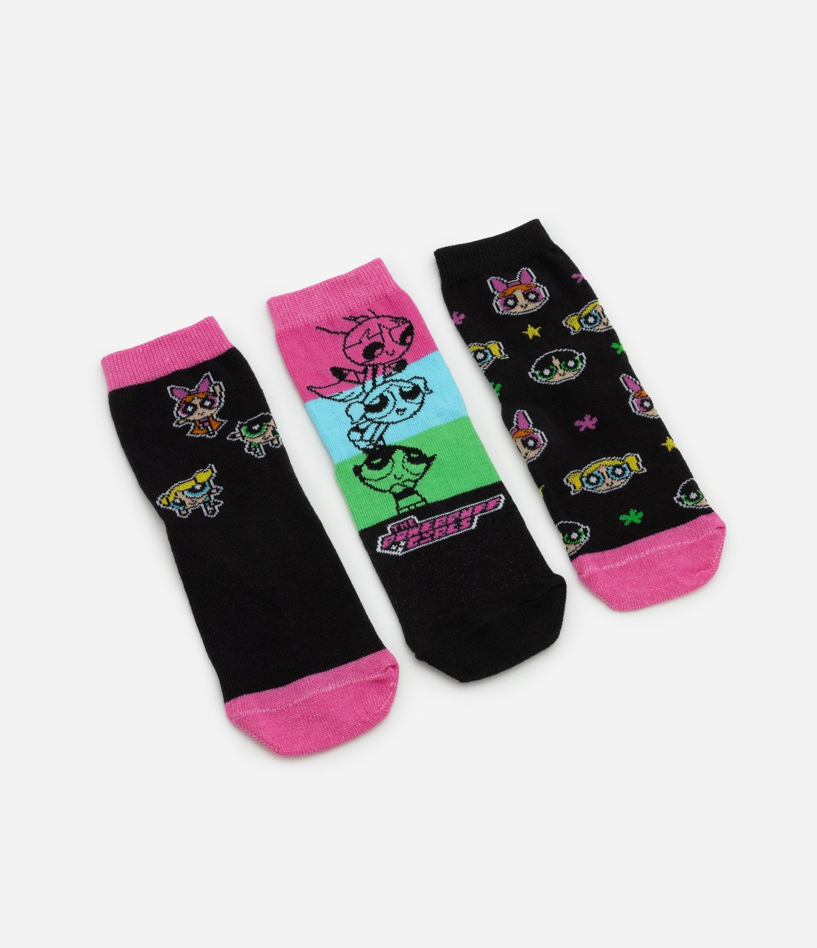 Kit 03 Meias Infantis Estampa Meninas Super Poderosas -Tam 19 a 34 Preto 1