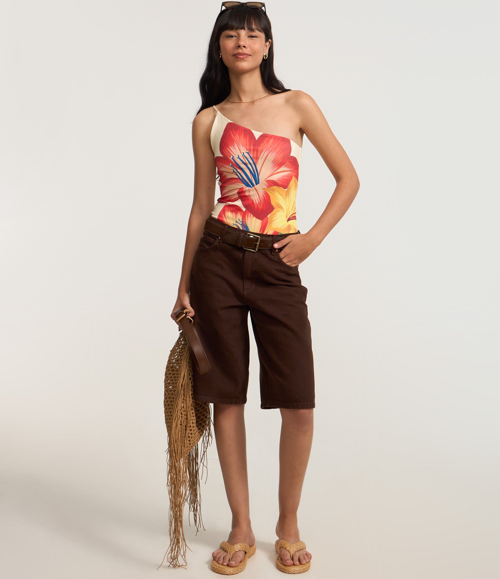 Body em Microfibra com Ombro Só e Alcinha Fina Bege 2