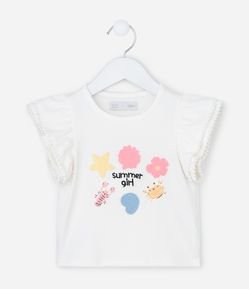 Blusa Infantil com Estampa de Praia e Lettering Summer Girl - Tam 1 a 6 Anos