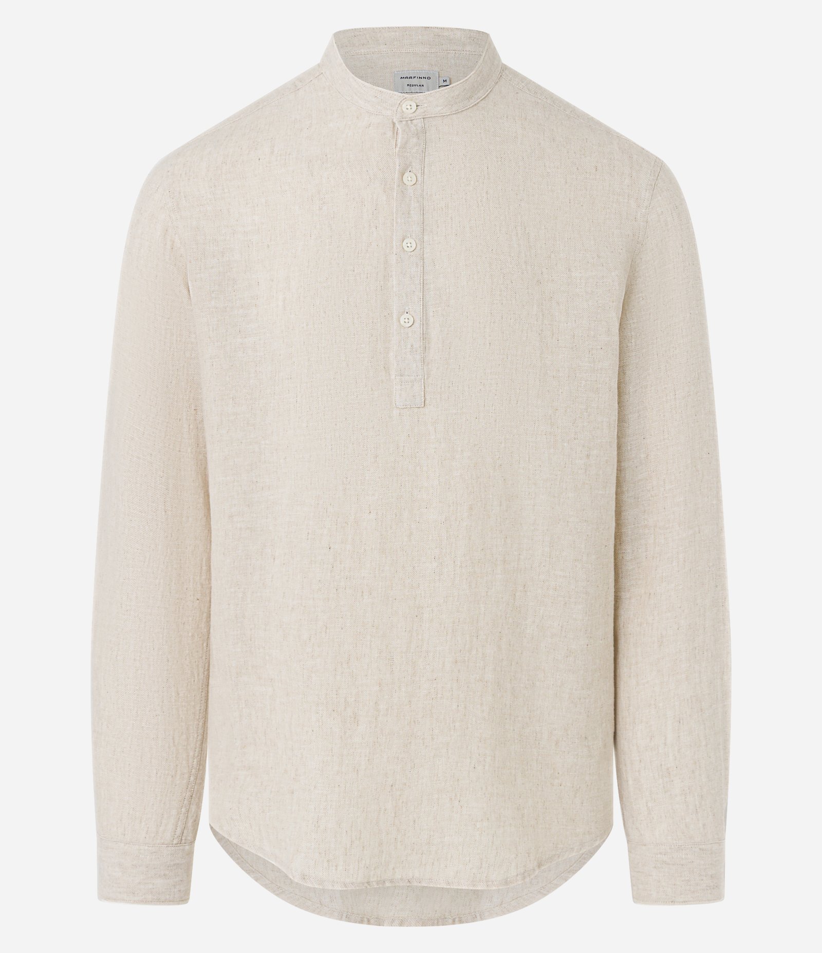 Camisa Comfort Bata em Linho com Gola Padre Bege Claro 6