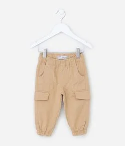 Calça Infantil em Sarja com Bolso Cargo - Tam 0 a 18 meses