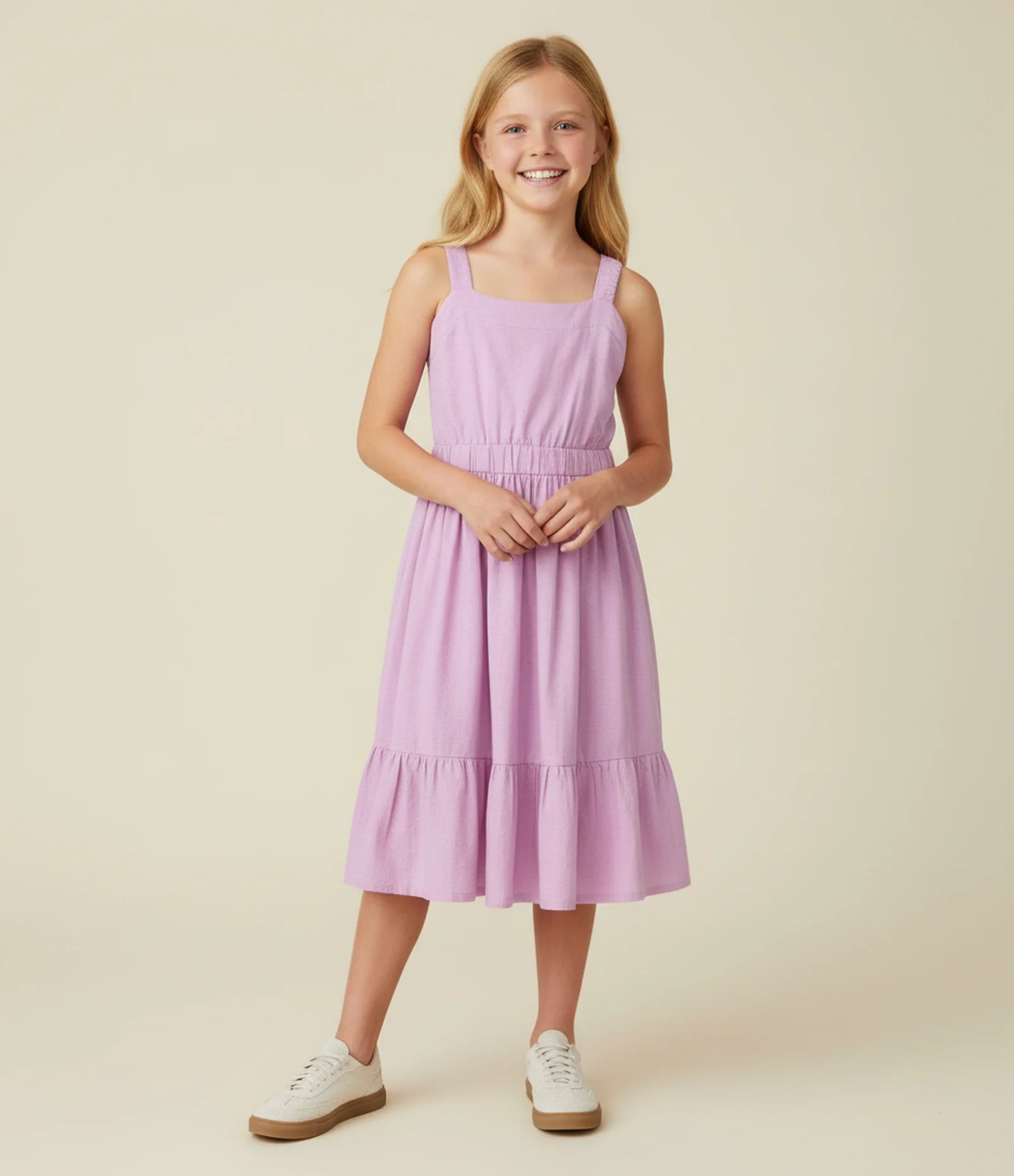 Vestido Infantil em Tricoline com Laço nas Costas - Tam 5 a 14 Anos Roxo 1