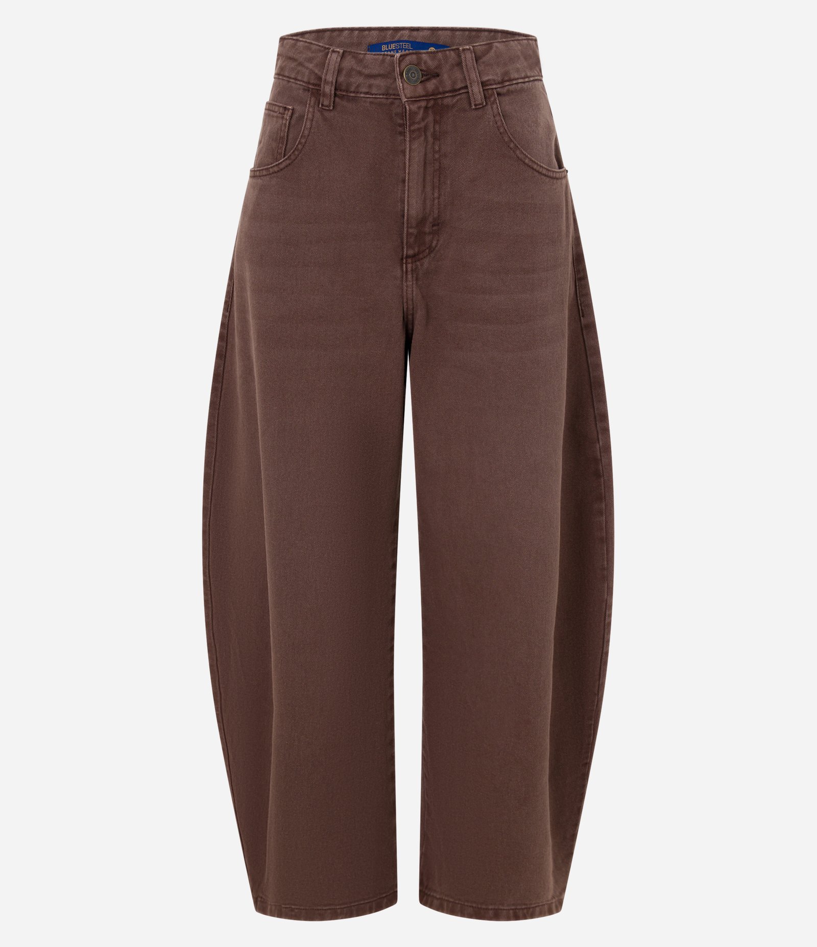 Calça Barrel Cintura Alta em Sarja com Bolsos 5