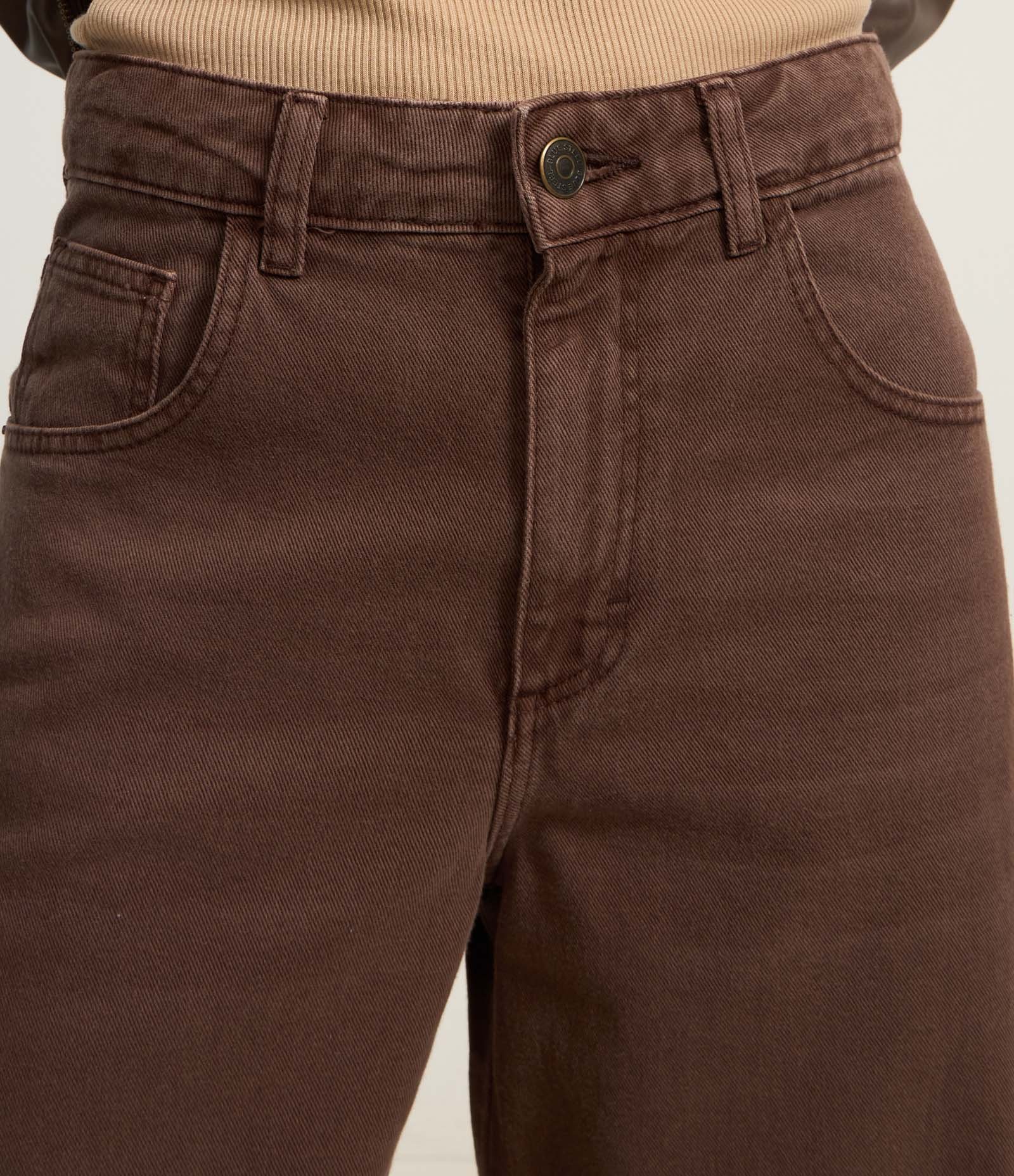 Calça Barrel Cintura Alta em Sarja com Bolsos 4