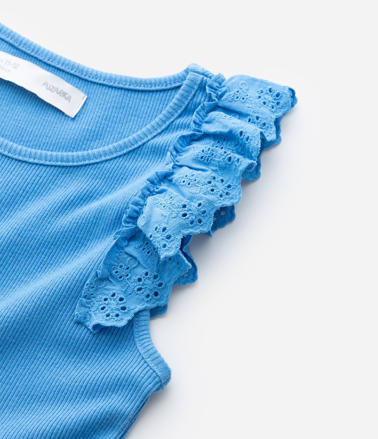 Regata Infantil em Ribana com Babado de Broderie - Tam 5 a 14 anos Azul 4