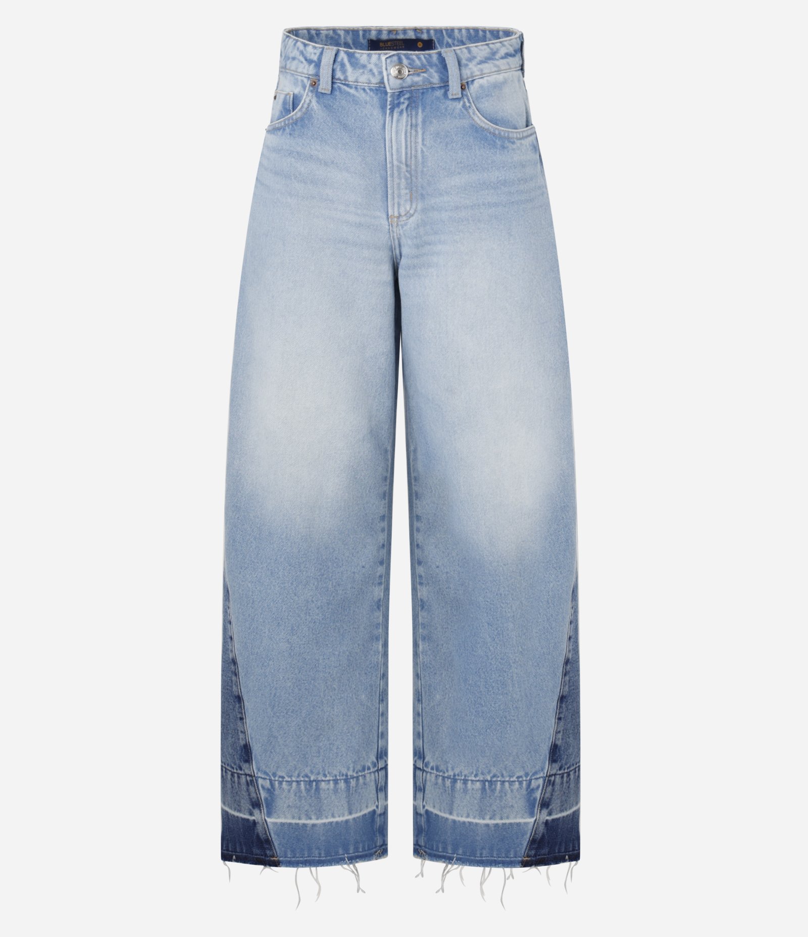Calça Balloon em Jeans com Barra Desfiada e Recortes Azul 5