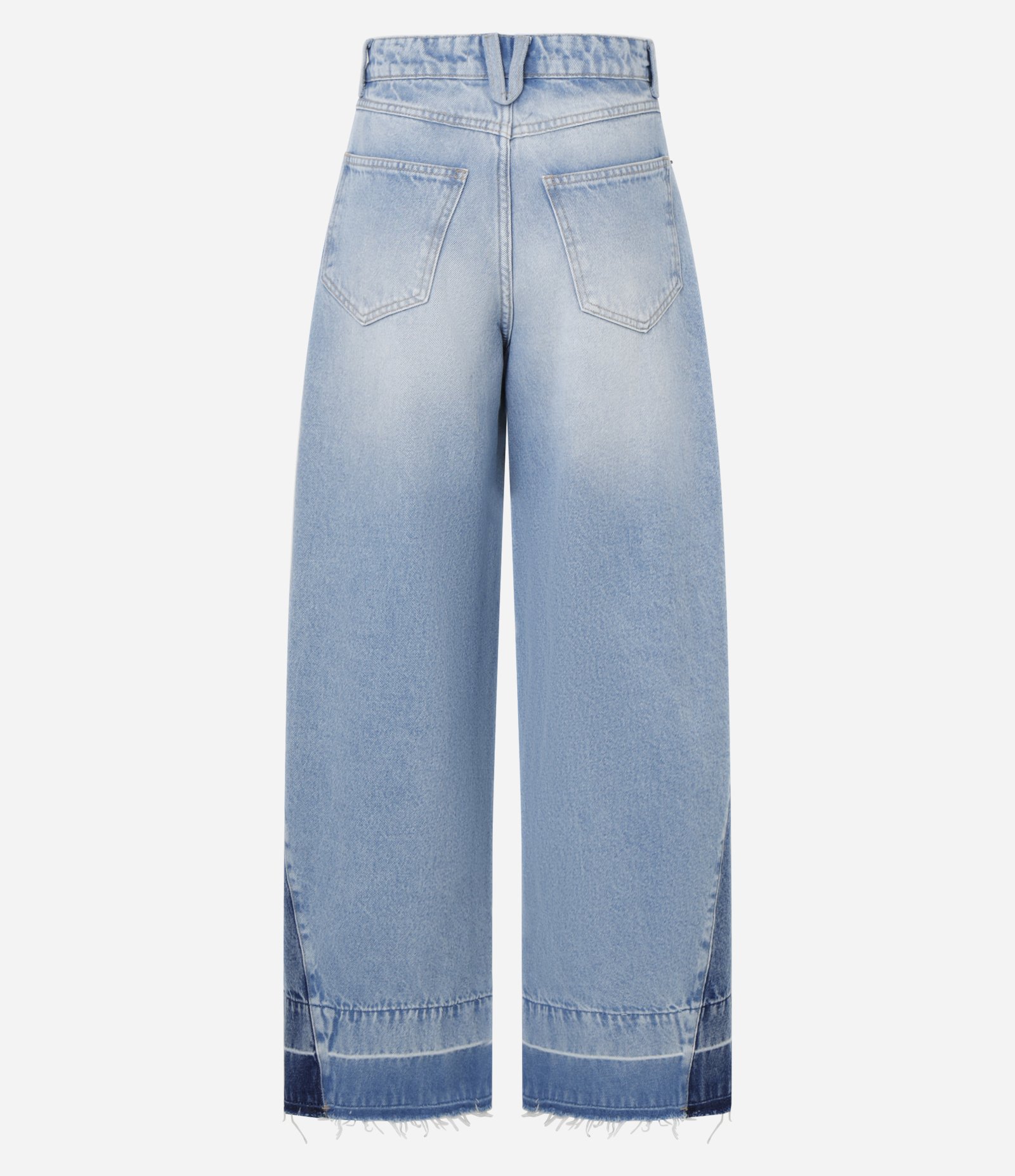 Calça Balloon em Jeans com Barra Desfiada e Recortes Azul 6