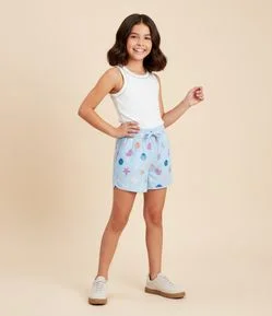 Short Infantil Runner em Microfibra Mini Ícones de Conchas - Tam 5 a 14 Anos