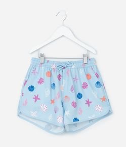 Short Infantil Runner em Microfibra Mini Ícones de Conchas - Tam 5 a 14 Anos