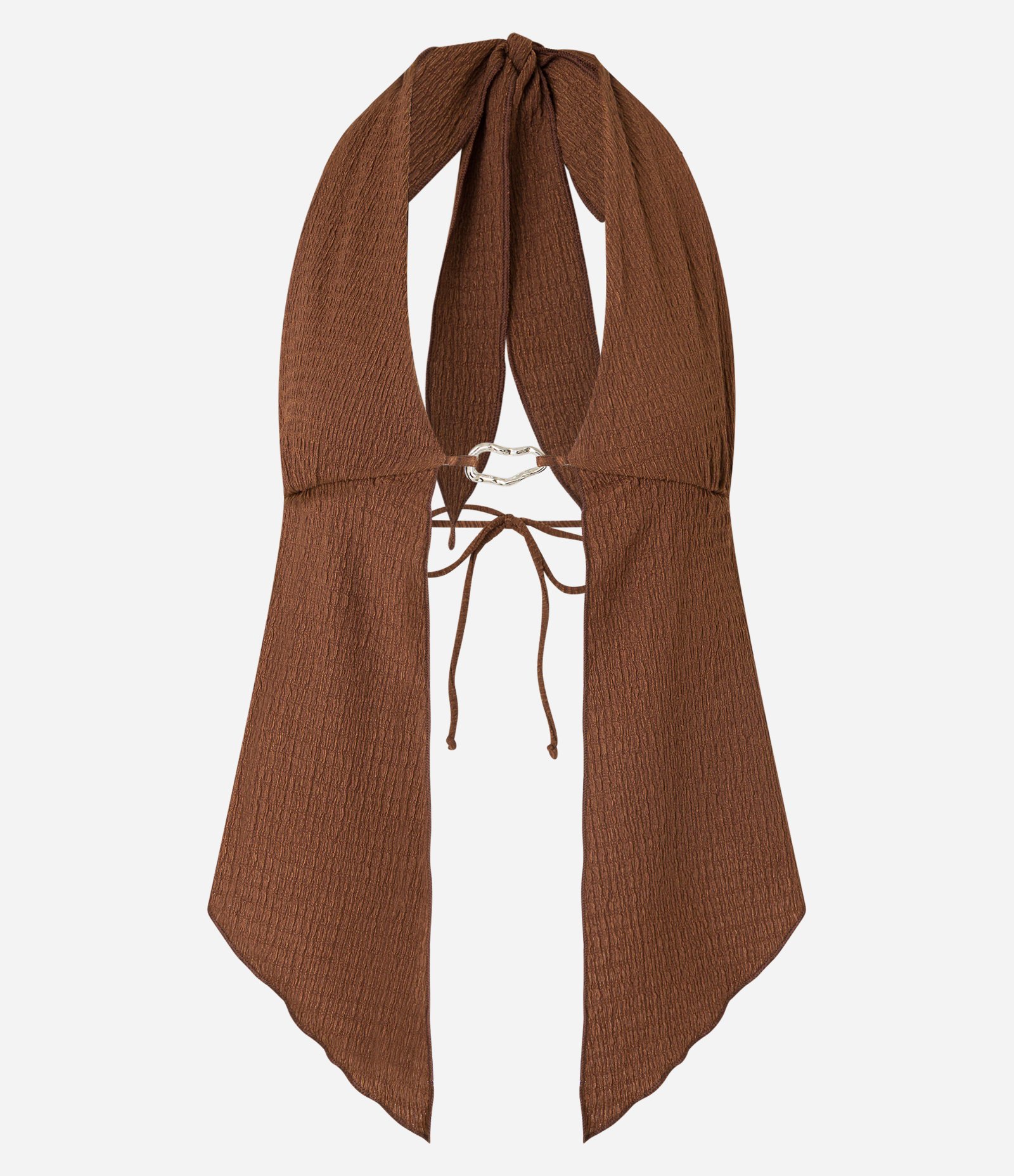 Blusa Texturizada Frente Única com Aviamento Frontal Marrom 6