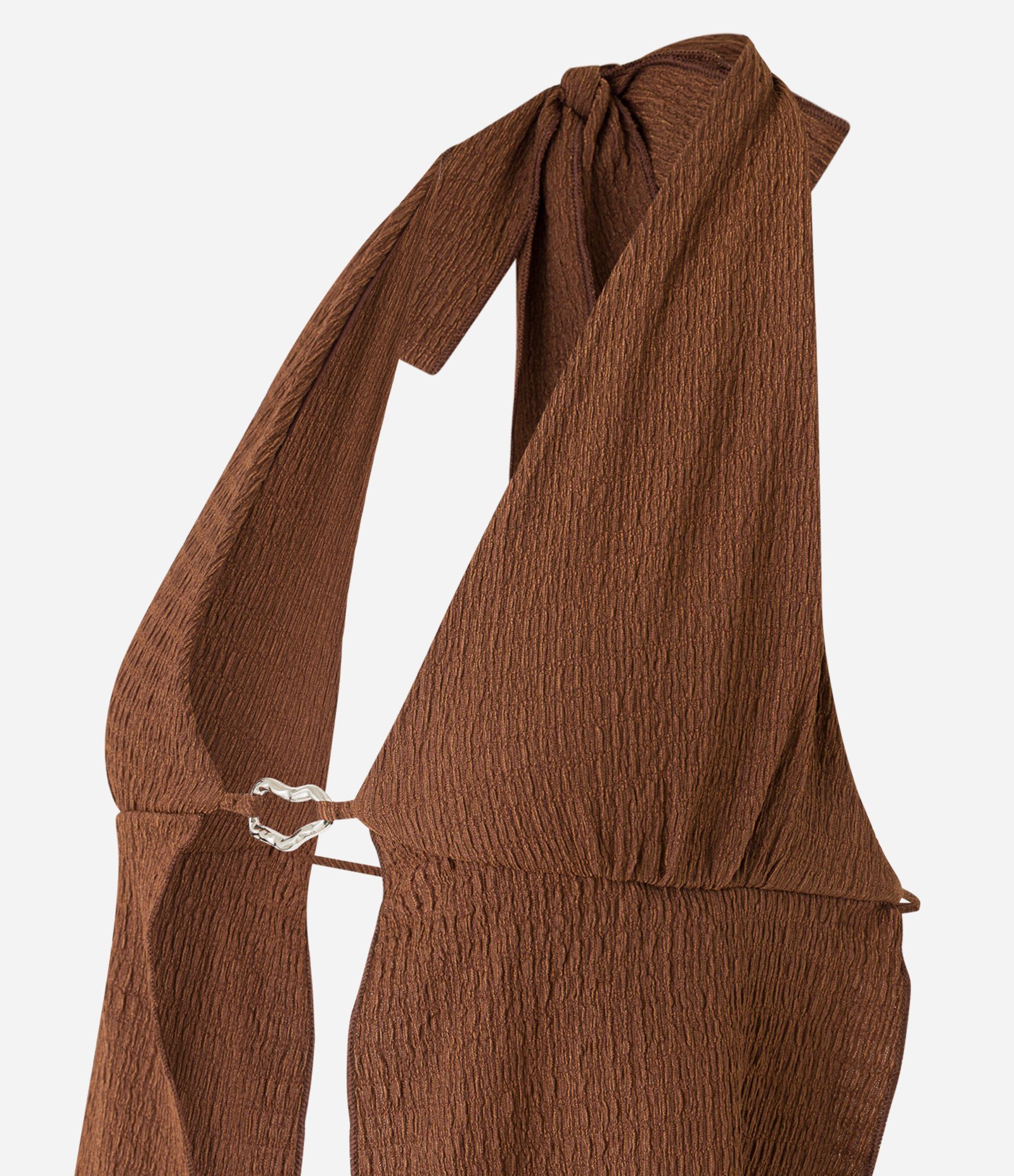 Blusa Texturizada Frente Única com Aviamento Frontal Marrom 7