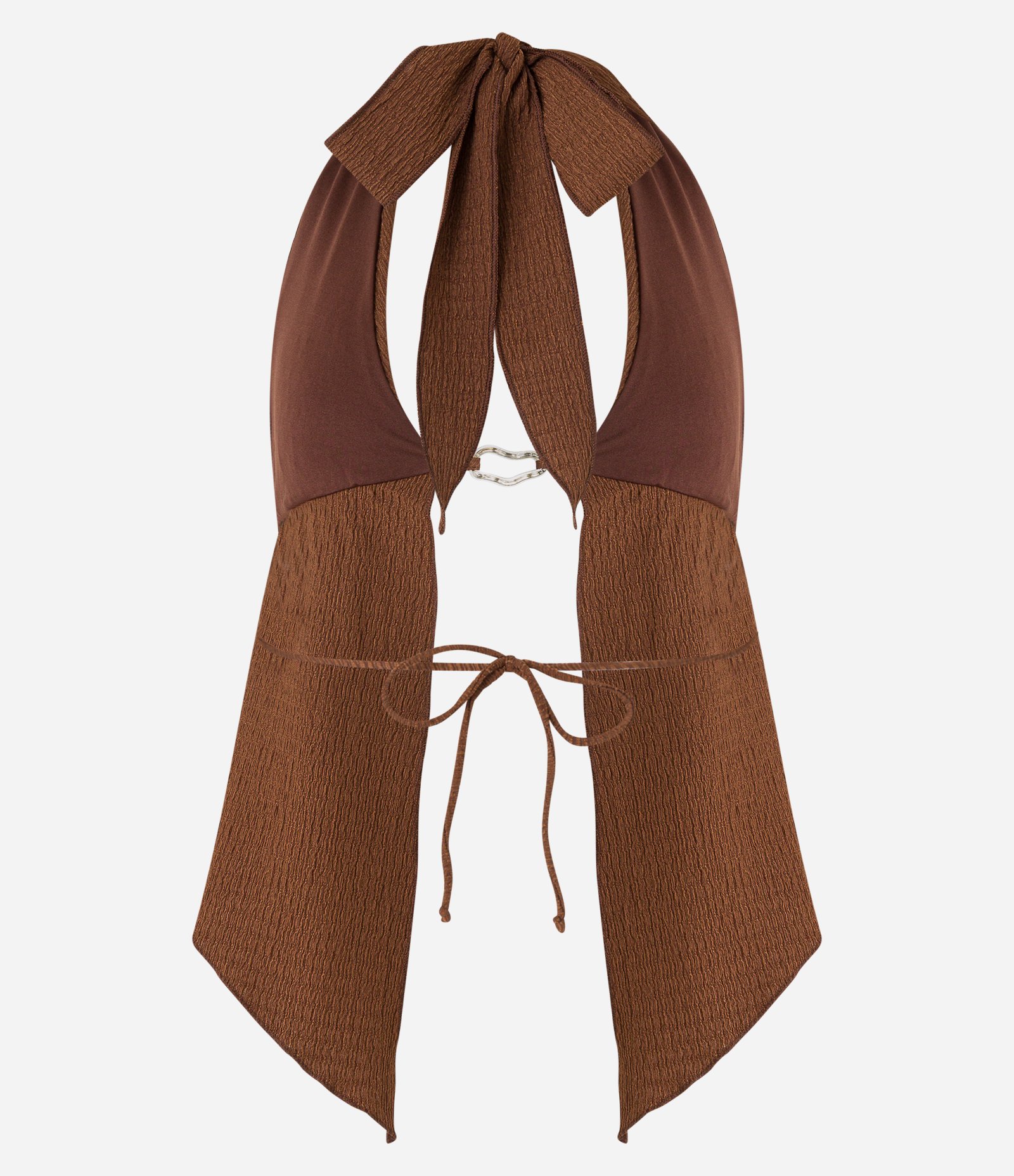 Blusa Texturizada Frente Única com Aviamento Frontal Marrom 8