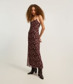 Vestido Longo em Tule com Estampa Paisley e Amarração