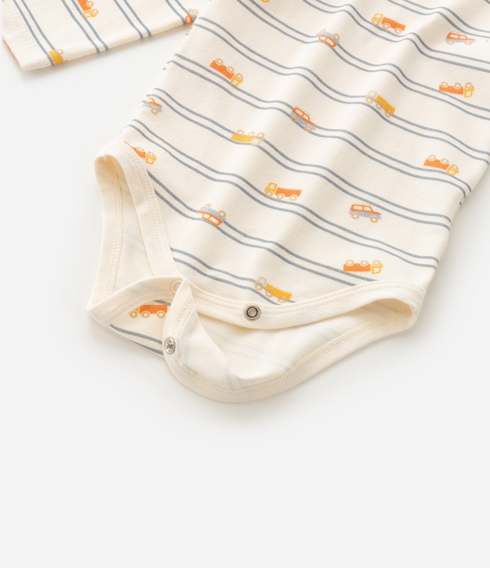 Body Infantil com Estampa de Listras e Carrinhos - Tam RN a 18 meses Bege 5