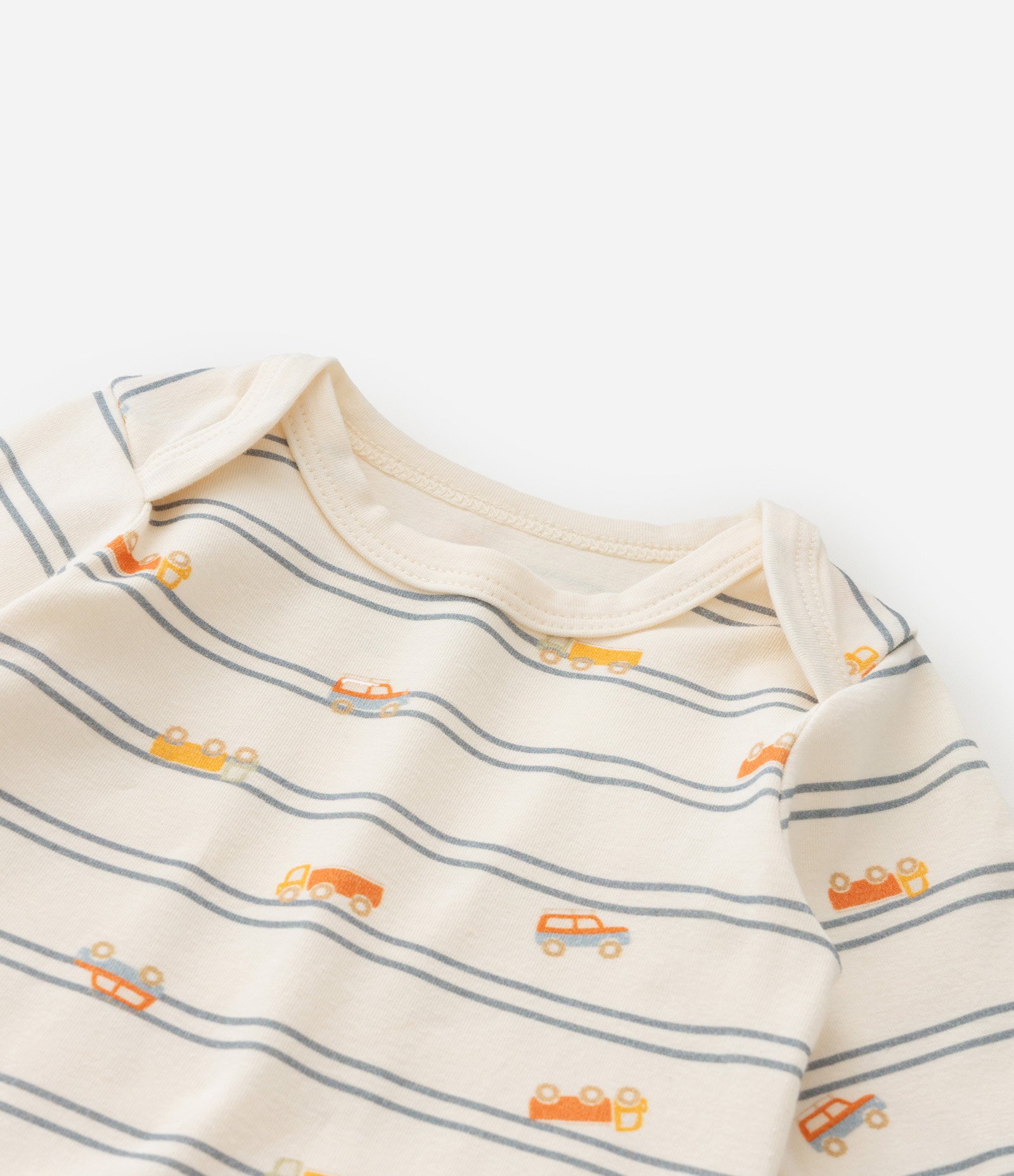 Body Infantil com Estampa de Listras e Carrinhos - Tam RN a 18 meses Bege 6