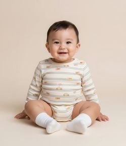 Body Infantil com Estampa de Listras e Carrinhos - Tam RN a 18 meses