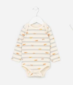 Body Infantil com Estampa de Listras e Carrinhos - Tam RN a 18 meses