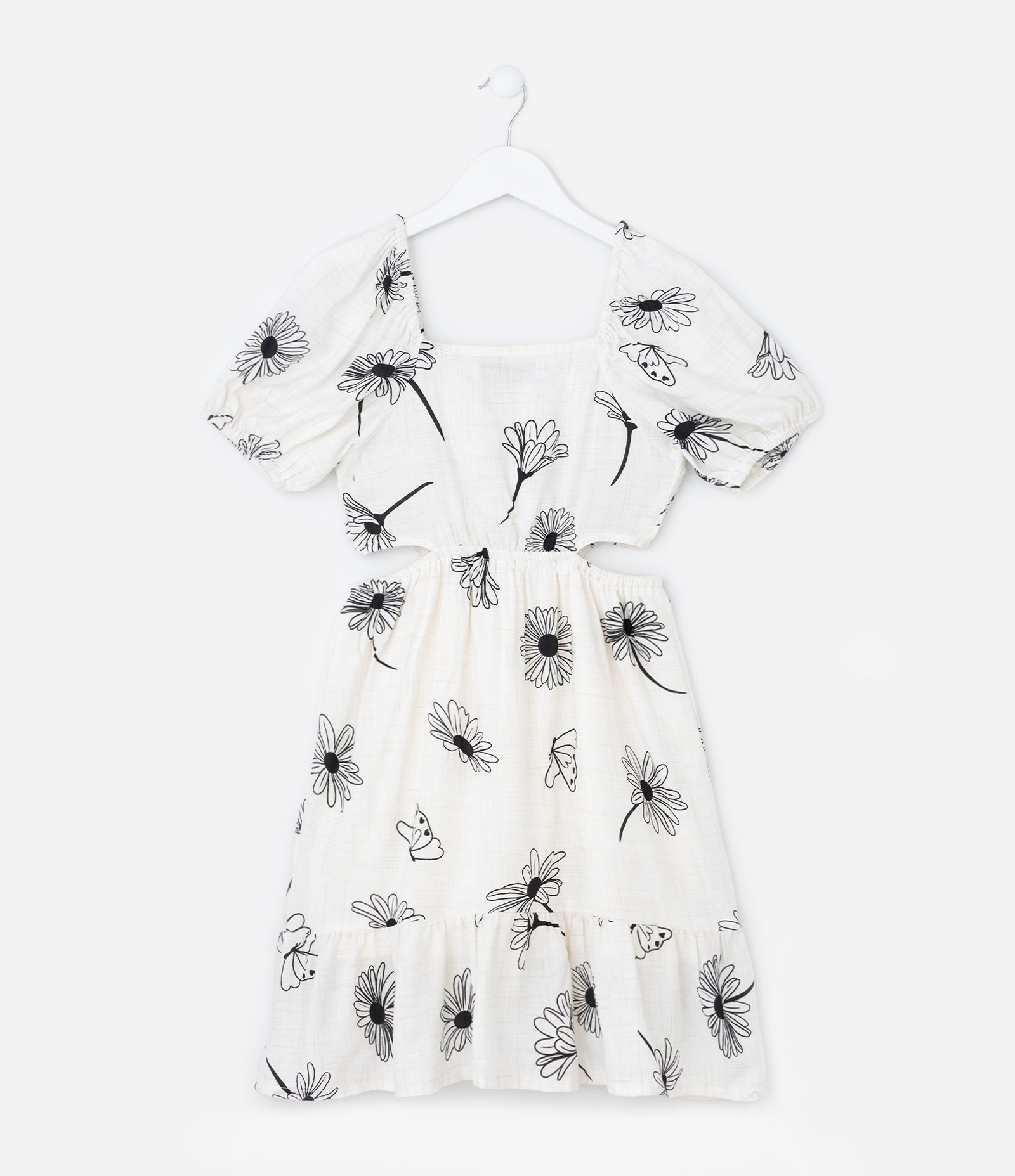 Vestido Infantil com Cut Out e Estampa Floral - Tam 5 a 14 Anos Branco 1