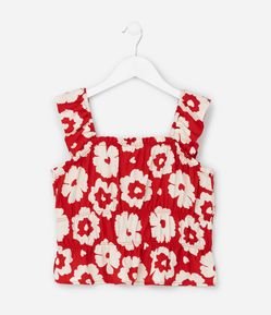 Blusa Cropped Infantil em Twill com Estampa Floral - Tam 5 a 14 Anos