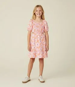 Vestido Infantil com Cut Out e Manga Bufante - Tam 5 a 14 Anos