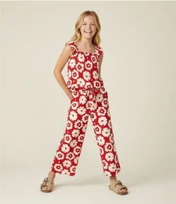 Calça Wide Leg Clochard Infantil com Estampa Floral - Tam 5 a 14 Anos