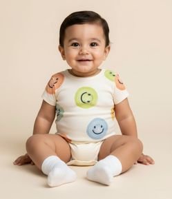 Body Infantil com Estampa Carinha Feliz - Tam 0 a 18 meses