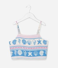 Blusa Top Infantil em Viscolinho com Estampa de Conchas - Tam 5 a 14 Anos
