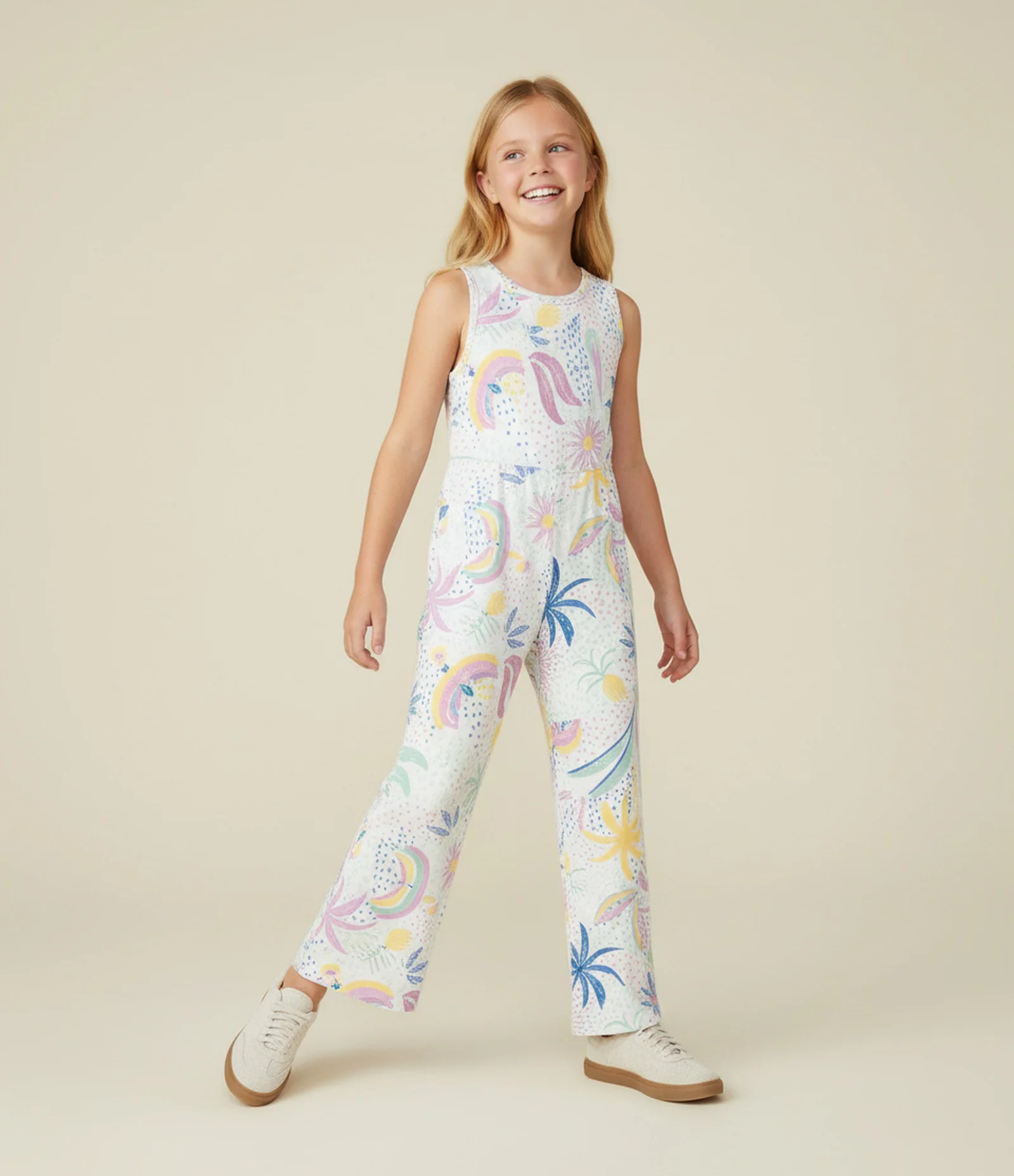 Macacão Infantil em Viscolinho com Estampa Tropical - Tam 5 a 14 Anos Branco 1