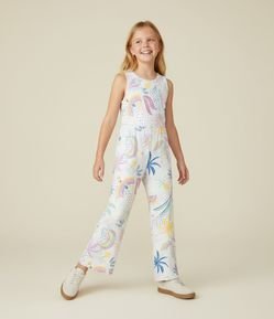 Macacão Infantil em Viscolinho com Estampa Tropical - Tam 5 a 14 Anos