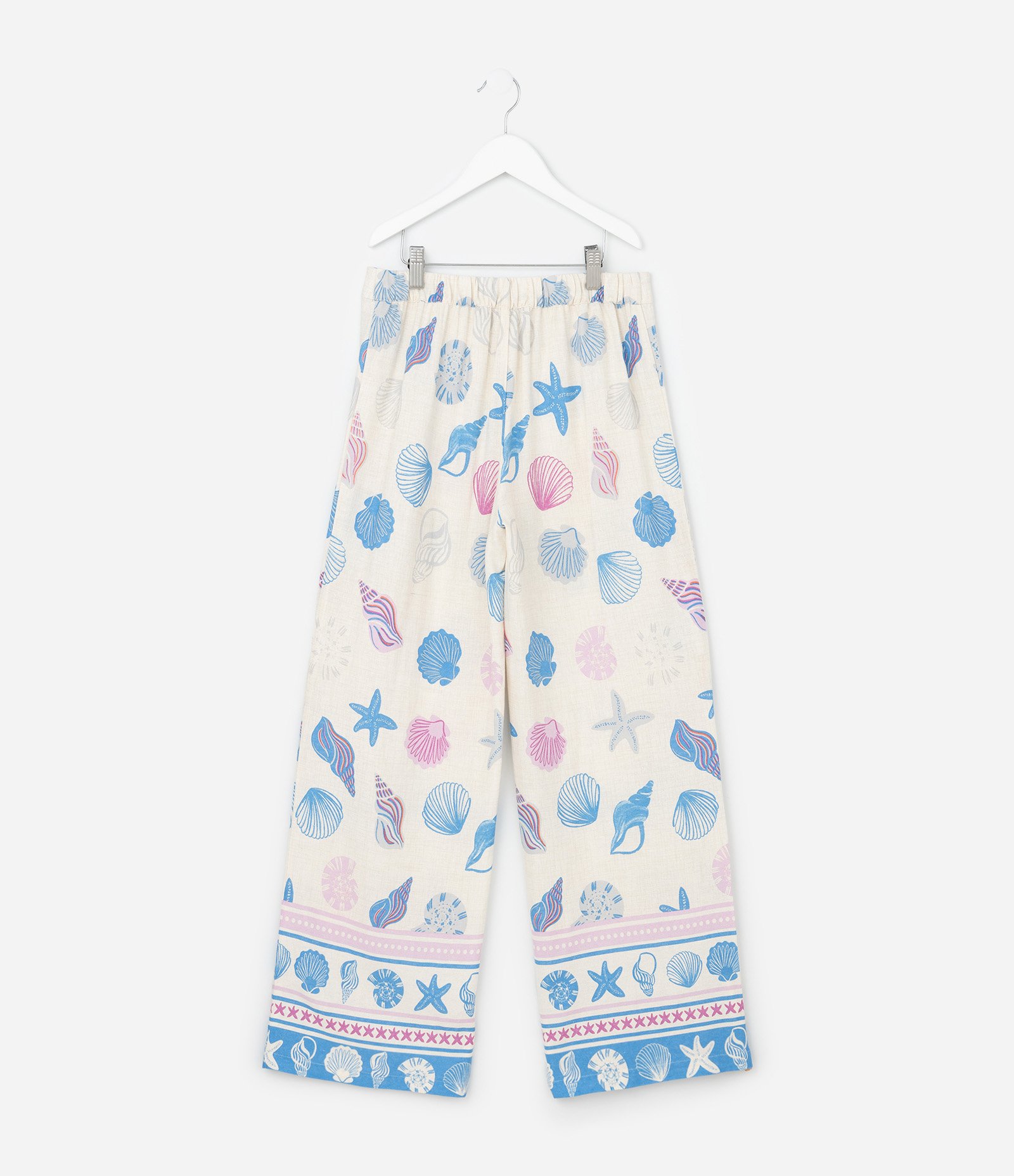 Calça Infantil Wide LEg em Viscolinho com Estampa de Conchas - Tam 5 a 14 Anos Bege 2