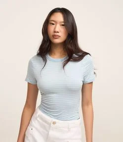 Blusa Cropped em Ribana Básica Listrada