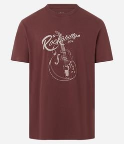 Camiseta em Algodão com Estampa de Guitarra Rockabilly