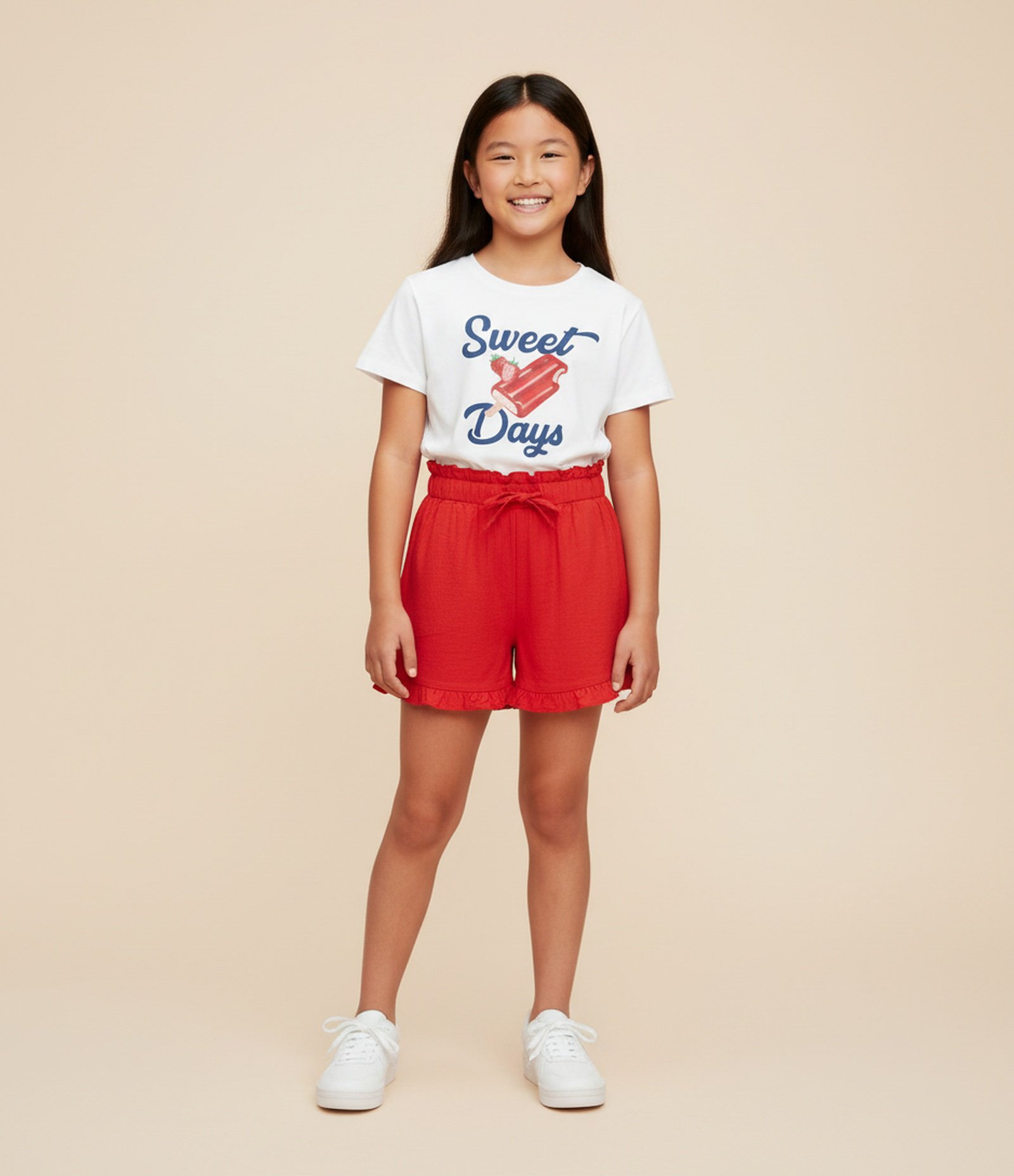 Short Clochard Infantil em Viscolinho - Tam 5 a 14 Anos Vermelho 1