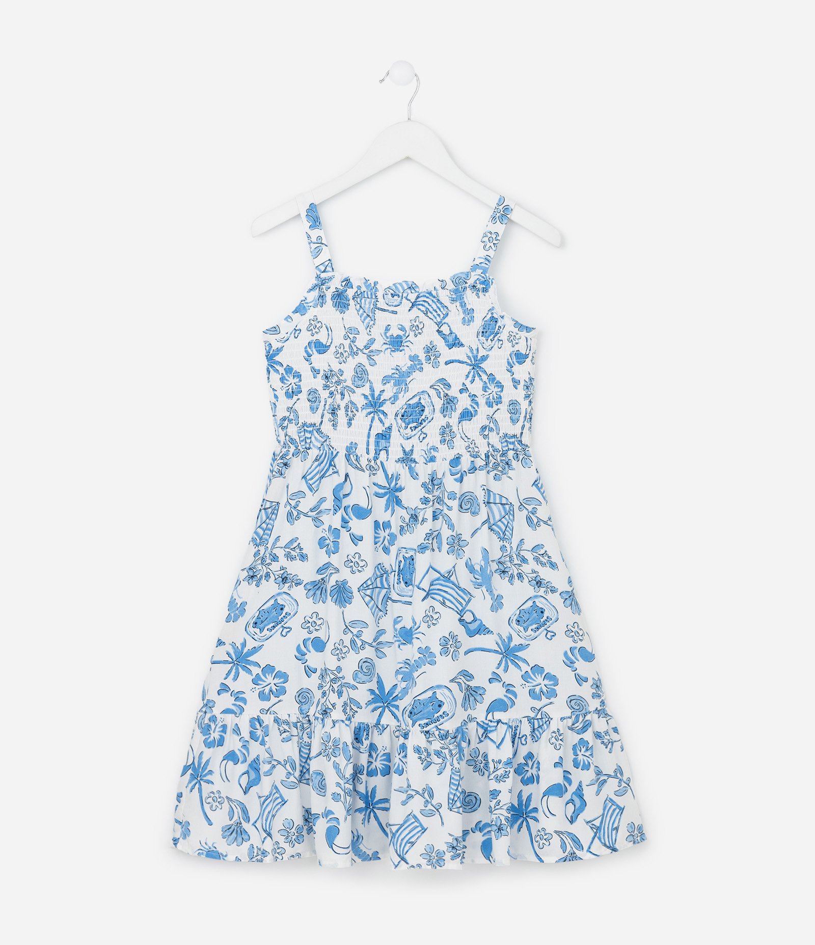 Vestido Infantil com Estampa Praiana - Tam 5 a 14 Anos Branco/Azul 2