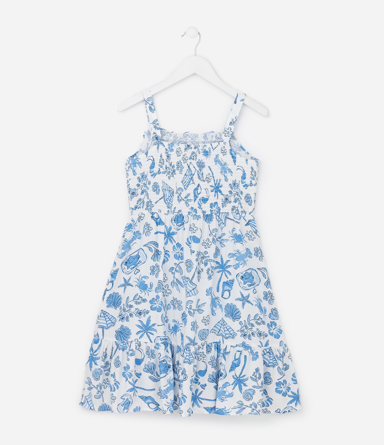Vestido Infantil com Estampa Praiana - Tam 5 a 14 Anos Branco/Azul 3