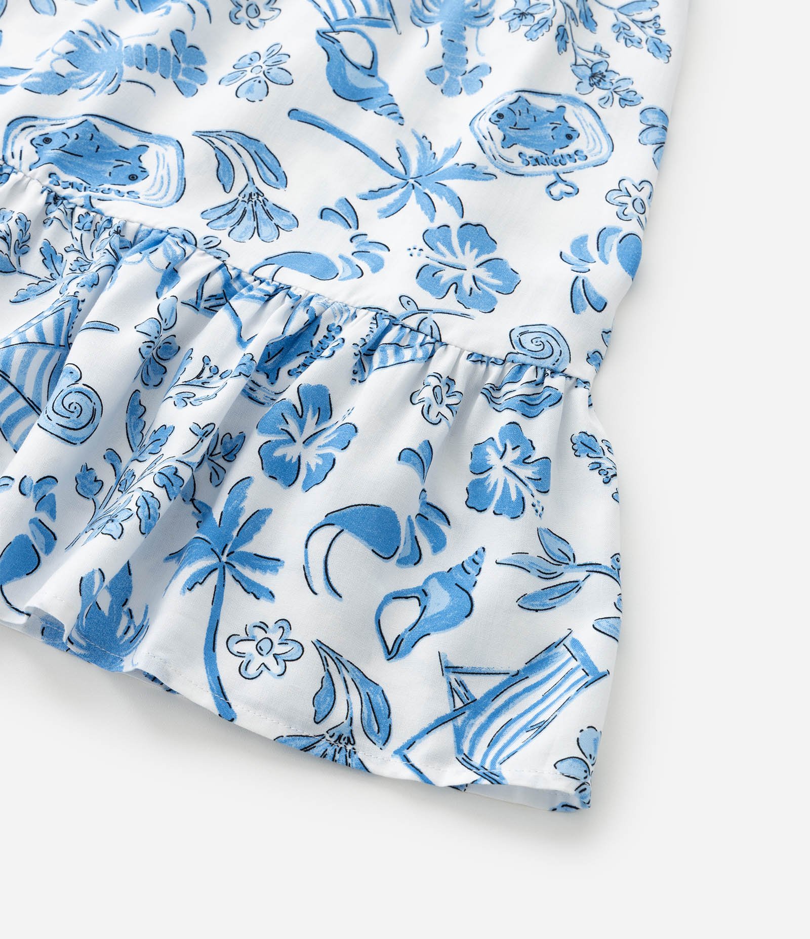 Vestido Infantil com Estampa Praiana - Tam 5 a 14 Anos Branco/Azul 5