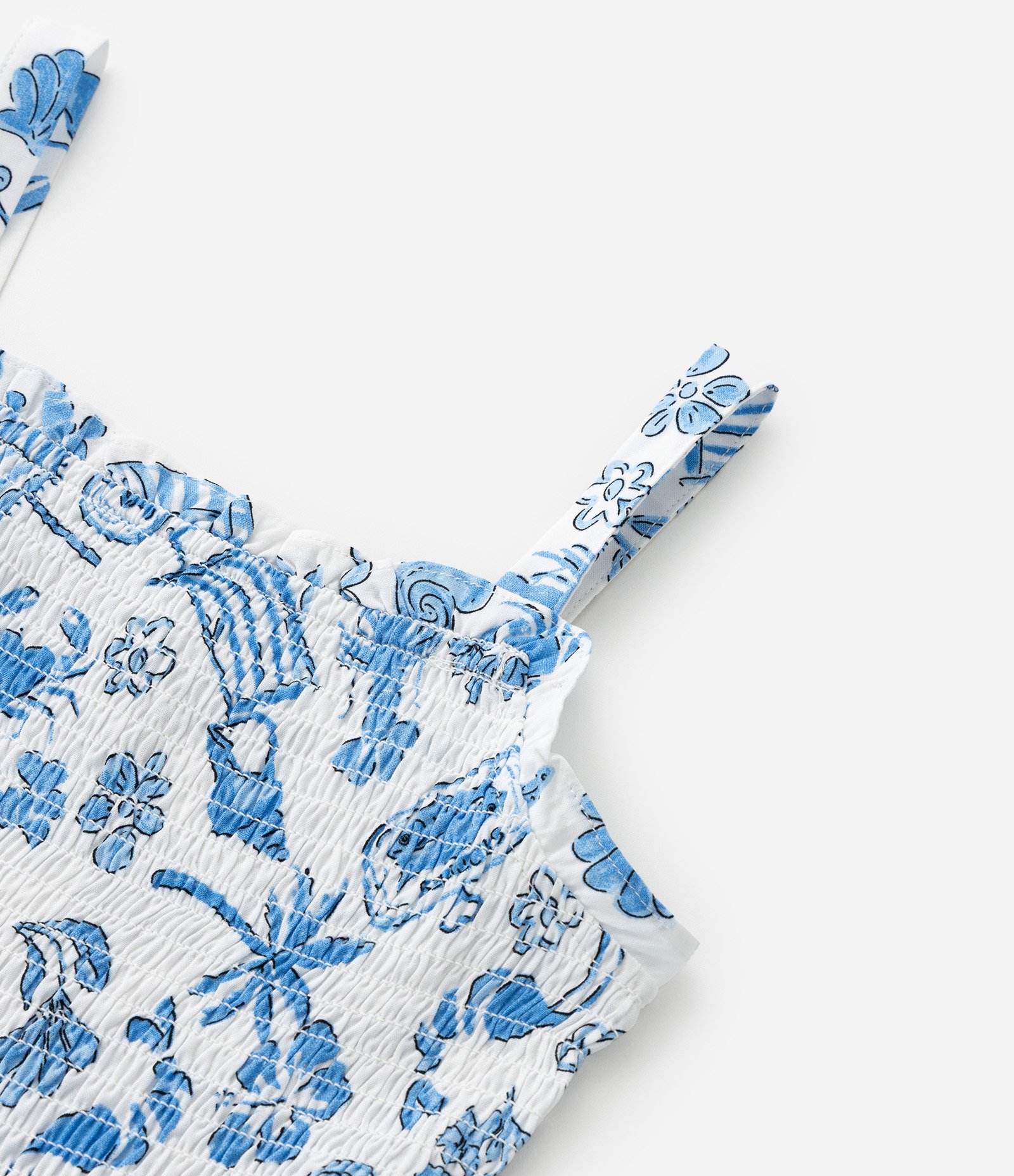 Vestido Infantil com Estampa Praiana - Tam 5 a 14 Anos Branco/Azul 6