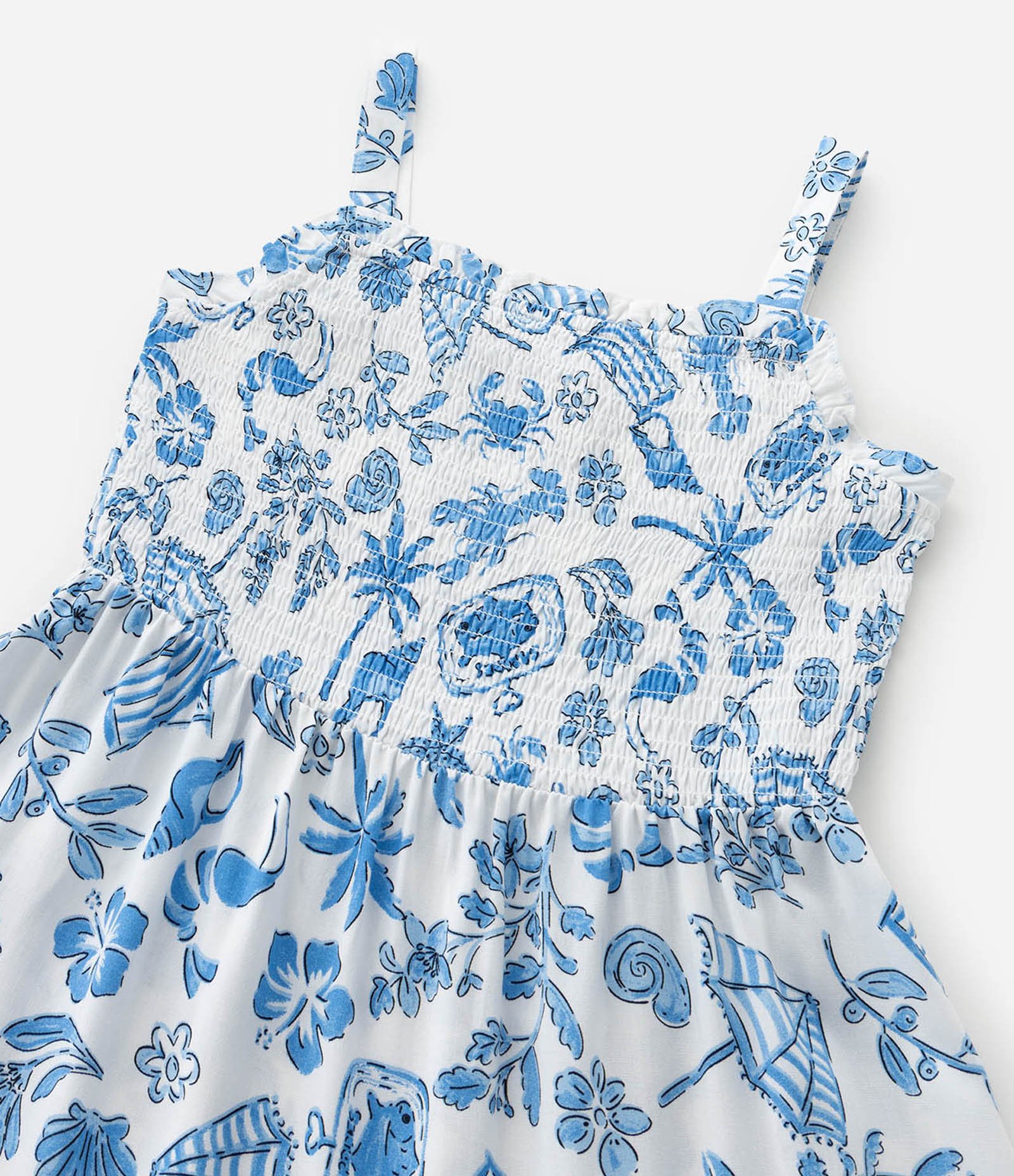 Vestido Infantil com Estampa Praiana - Tam 5 a 14 Anos Branco/Azul 7