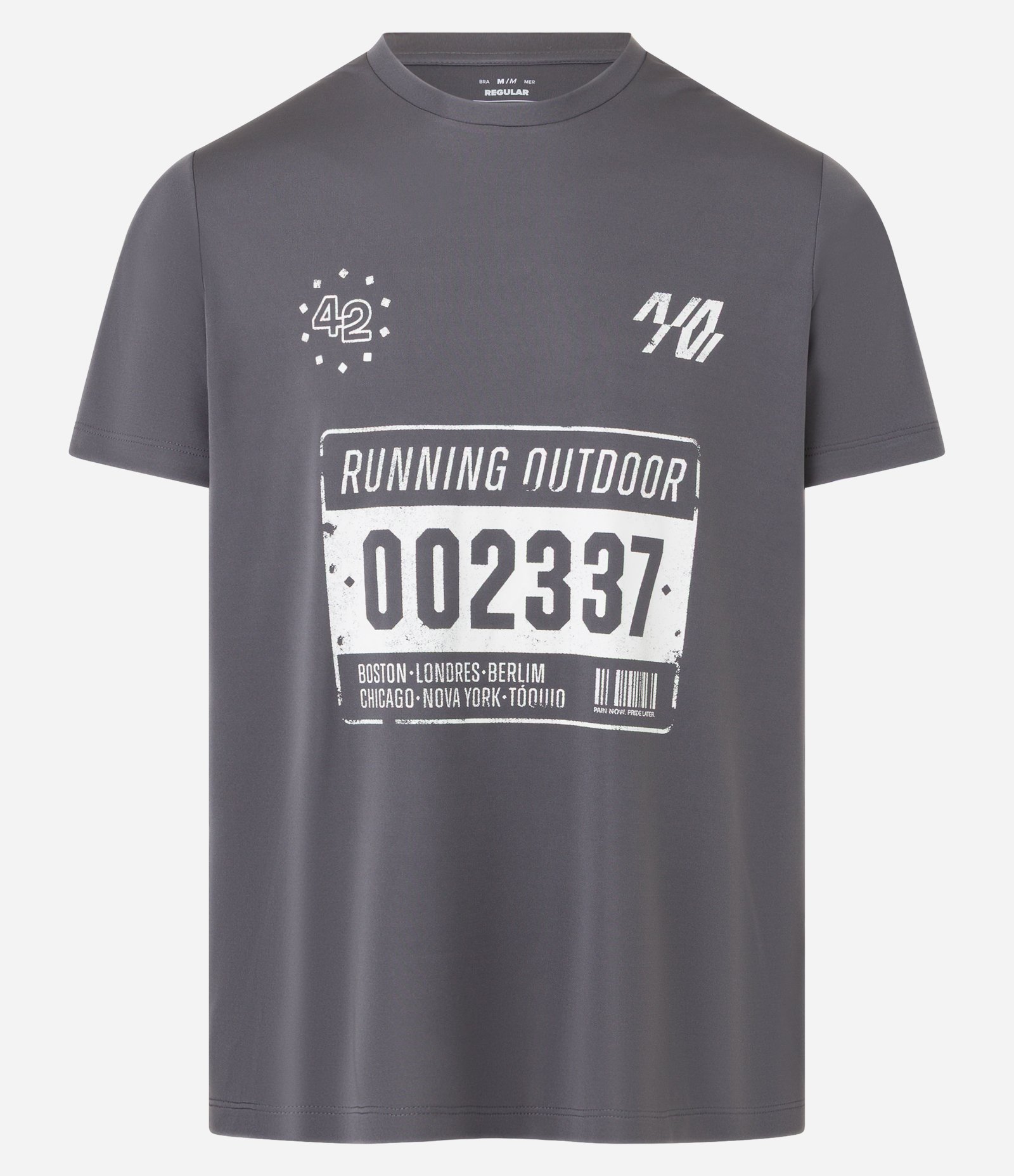 Camiseta Esportiva Regular com Tecnologia Dry e Estampa Corrida Cinza 8