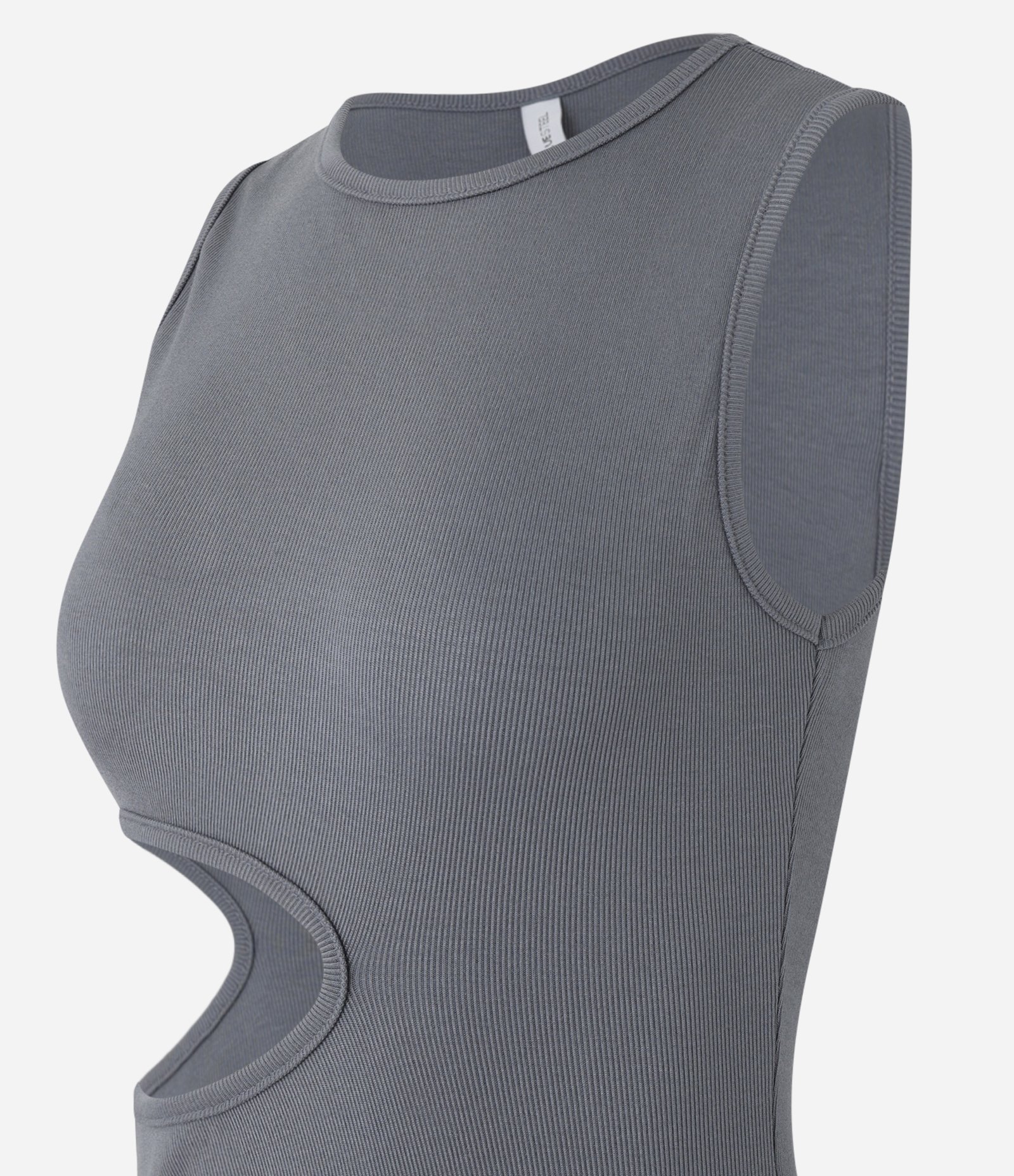 Vestido New Midi em Ribana com Vazado Lateral Cinza 5